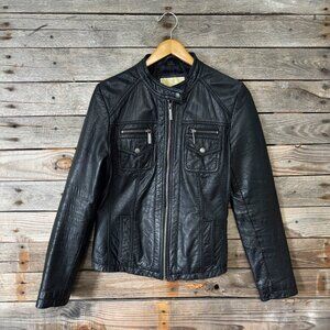 Michael / Michael Kors Black Leather Moto Jacket with Silver Hardware - Size S